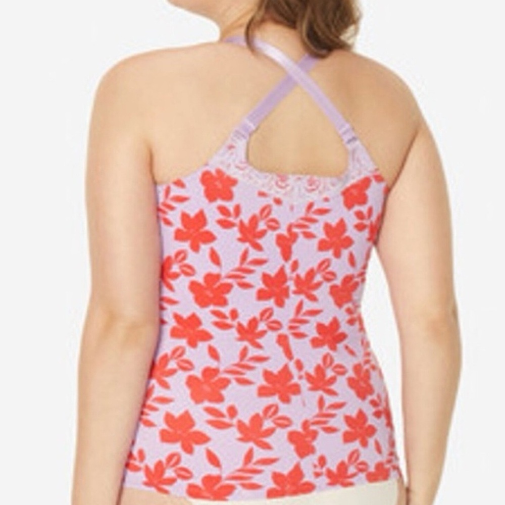 Ruby Ribbon Diva Lace Cami Floral Hibiscus Pink Purple size 42 - Picture 2 of 13